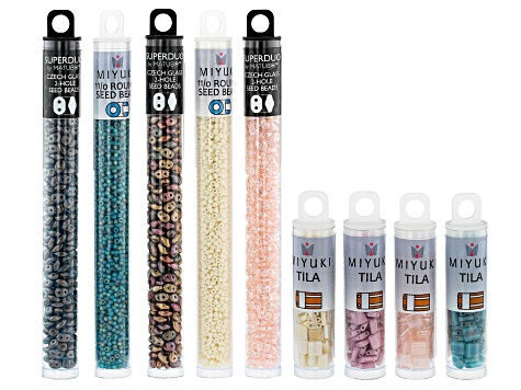Pre-Owned Miyuki Tila, Miyuki Round & Superduo Czech Glass Seed Beads Set of 9 in Assorted Colors