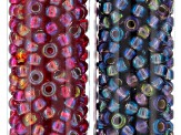 Pre-Owned 8/0 Glass Seed Beads in S/L Flame Red Ab & S/L Amethyst Ab Color