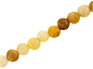 Picture of Pre-Owned Yellow Quartzite Appx 8mm Faceted Round Large Hole Bead Strand Appx 8" Length
