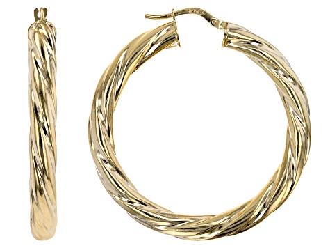 Pre-Owned 10K Yellow Gold 30MM Wide Torchon Hoop Earrings