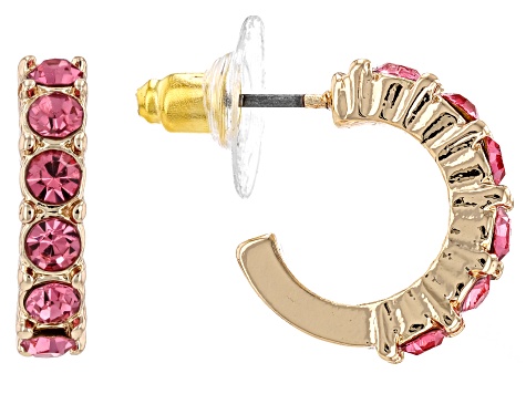 Pre-Owned Multi-Color Crystal Gold Tone Set of 7 Huggie Earrings