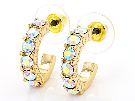 Pre-Owned Multi-Color Crystal Gold Tone Set of 7 Huggie Earrings