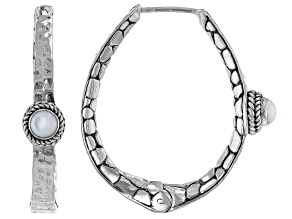 Pre-Owned White Mother-of-Pearl Silver Hoop Earrings