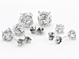 Pre-Owned  Round White 100 Facet Cubic Zirconia Silver Tone 6mm,8mm,10mm Set of 3 Stud Earrings 11.9