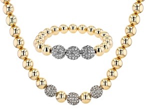Pre-Owned Gold Tone White Crystal Bracelet and Necklace Set