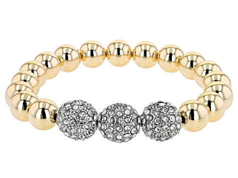 Pre-Owned Gold Tone White Crystal Bracelet and Necklace Set