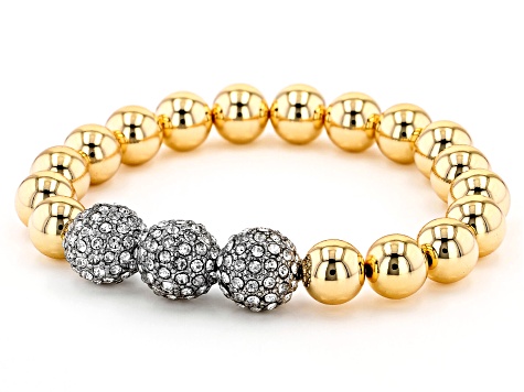 Pre-Owned Gold Tone White Crystal Bracelet and Necklace Set