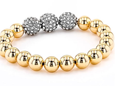 Pre-Owned Gold Tone White Crystal Bracelet and Necklace Set