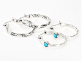 Pre-Owned Sleeping Beauty Turquoise Rhodium Over Sterling Silver Hoop Earrings Set of Two