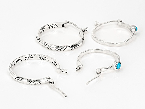 Pre-Owned Sleeping Beauty Turquoise Rhodium Over Sterling Silver Hoop Earrings Set of Two