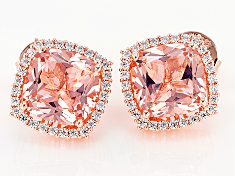 Pre-Owned Pink And White Cubic Zirconia 18k Rose Gold Over Sterling Silver Earrings 17.79ctw