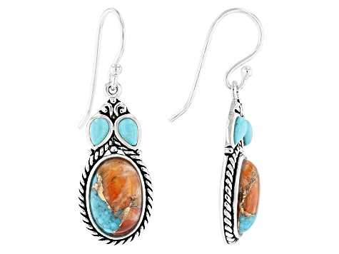 Pre-Owned Spiny Oyster Shell With Turquoise Rhodium Over Sterling Silver Earrings