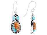 Pre-Owned Spiny Oyster Shell With Turquoise Rhodium Over Sterling Silver Earrings