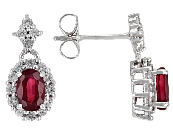 Picture of Pre-Owned Red Mahaleo™ Ruby Rhodium Over 14k White Gold Earrings 1.65ctw