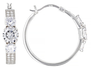 Picture of Pre-Owned White Cubic Zirconia Rhodium Over Sterling Silver Hoops 7.09ctw