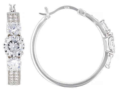 Pre-Owned White Cubic Zirconia Rhodium Over Sterling Silver Hoops 7.09ctw