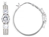 Pre-Owned White Cubic Zirconia Rhodium Over Sterling Silver Hoops 7.09ctw