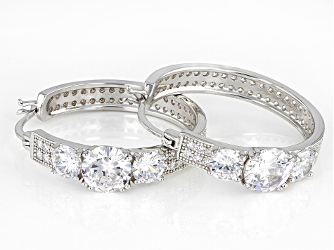 Pre-Owned White Cubic Zirconia Rhodium Over Sterling Silver Hoops 7.09ctw