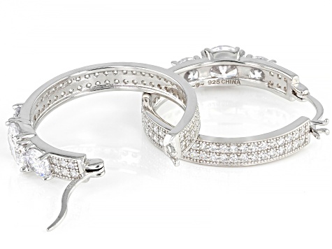 Pre-Owned White Cubic Zirconia Rhodium Over Sterling Silver Hoops 7.09ctw