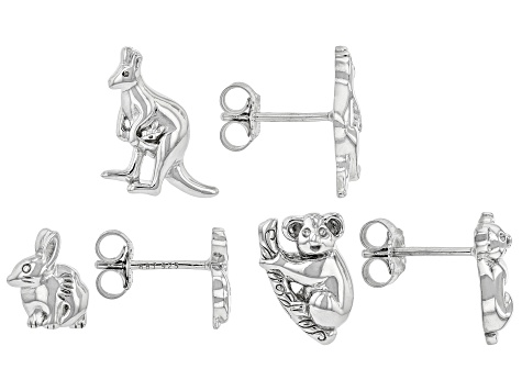 Pre-Owned Rhodium Over Silver Set of 3 Animal Stud Earrings - PPR2877 - Vimarsana News