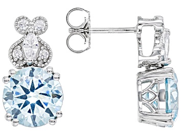 Picture of Pre-Owned Blue And White Cubic Zirconia Platinum Over Sterling Silver Earrings 12.30ctw