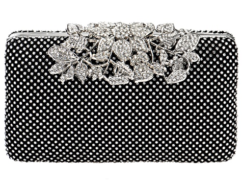 Pre-Owned White Crystal Silver Tone Beaded Clutch