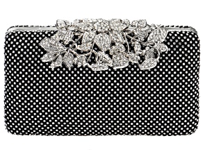 Pre-Owned White Crystal Silver Tone Beaded Clutch