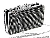 Pre-Owned White Crystal Silver Tone Beaded Clutch