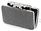 Pre-Owned White Crystal Silver Tone Beaded Clutch