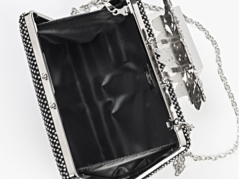 Pre-Owned White Crystal Silver Tone Beaded Clutch