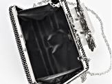 Pre-Owned White Crystal Silver Tone Beaded Clutch