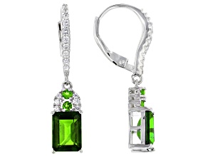 Pre-Owned Green Chrome Diopside Rhodium Over Sterling Silver Earrings. 3.32ctw
