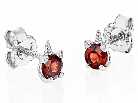 Pre-Owned Red Garnet Rhodium Over Sterling Silver Children's Unicorn Stud Earrings .56ctw