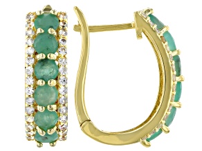 Pre-Owned Green Emerald 18k Yellow Gold Over Silver J-Hoop Earrings 2.90ctw