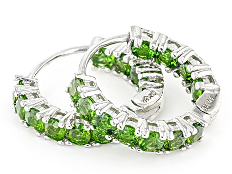 Pre-Owned Green Chrome Diopside Rhodium Over Sterling Silver Huggie Earring 1.62ctw