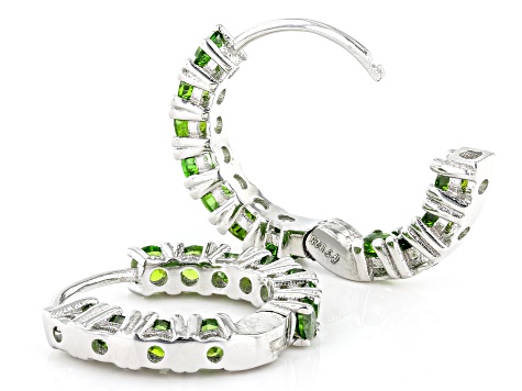 Pre-Owned Green Chrome Diopside Rhodium Over Sterling Silver Huggie Earring 1.62ctw