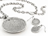 Pre-Owned Black Epoxy & Crystal Silver Tone Earring and Pendant Set