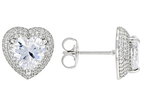 Pre-Owned White Cubic Zirconia Rhodium Over Silver Heart Shape Earrings.  (4.41ctw DEW)