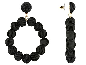Picture of Pre-Owned Gold Tone And Black Fabric Bead Hoop Earrings