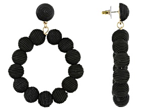 Pre-Owned Gold Tone And Black Fabric Bead Hoop Earrings