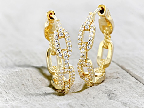 Pre-Owned White Cubic Zirconia 18k Yellow Gold Over Sterling Silver Paperclip Hoops 0.74ctw
