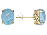 Pre-Owned Blue Oval Larimar 10k Yellow Gold Stud Earrings