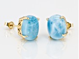 Pre-Owned Blue Oval Larimar 10k Yellow Gold Stud Earrings