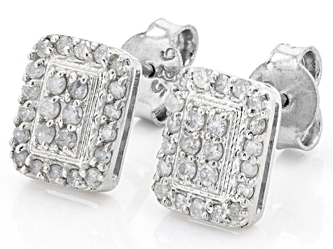 Pre-Owned White Diamond Platinum Over Sterling Silver Cluster Earrings 0.60ctw