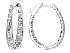 Pre-Owned White Lab Created Sapphire Rhodium Over Sterling Silver Inside/Outside Hoop Earrings 1.86c