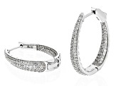 Pre-Owned White Lab Created Sapphire Rhodium Over Sterling Silver Inside/Outside Hoop Earrings 1.86c