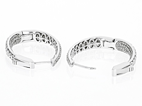 Pre-Owned White Lab Created Sapphire Rhodium Over Sterling Silver Inside/Outside Hoop Earrings 1.86c
