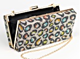 Pre-Owned Multi-Color Crystal Gold Tone Animal Print Clutch