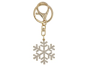 Pre-Owned White Crystal Gold Tone Snowflake Key Chain