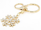 Pre-Owned White Crystal Gold Tone Snowflake Key Chain